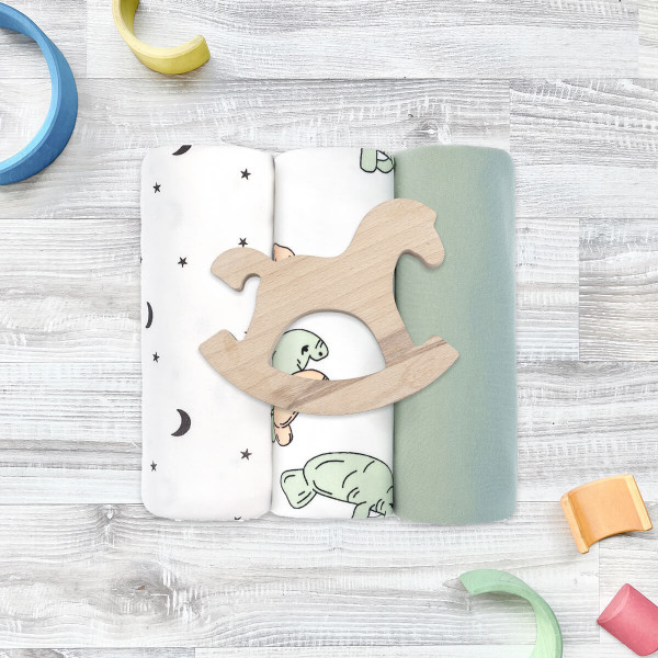 Сет из 3х пелёнок Mjölk Ламантины/Magic Mint/Ночное небо 80*80 см 