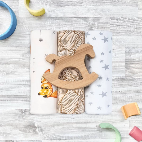 Сет из 3х пелёнок Mjölk Лисички/Palm Tree/Звёзды 120*85 см 