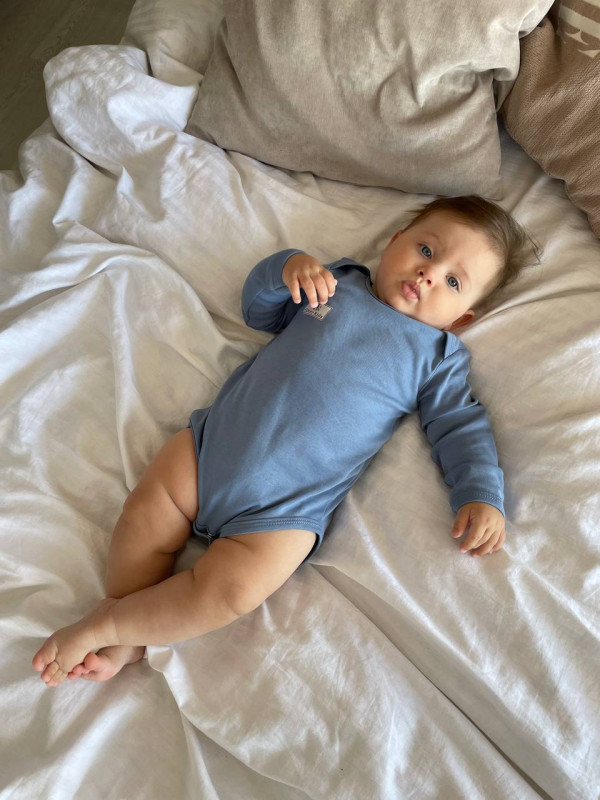 Боди длинный рукав Серо-голубой 