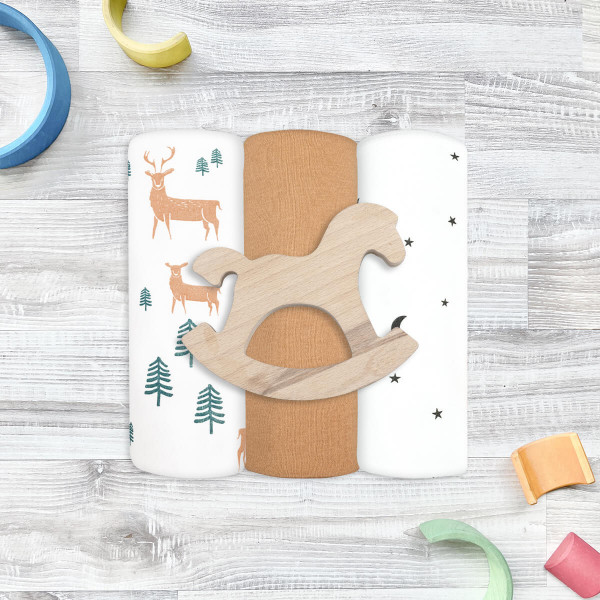 Сет из 3х пелёнок Mjölk Олени в лесу/Ночное небо/Camel 80*80 см 