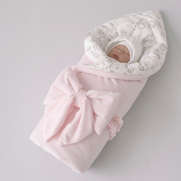 Одеяло на выписку 100х100 "Конфетти" с бантом на резинке Демисезон  Розовый