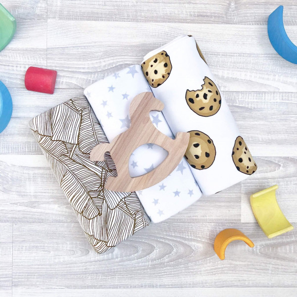 Сет из 3х пелёнок Mjölk Печенье/Palm Tree/Звёзды 120*85 см 