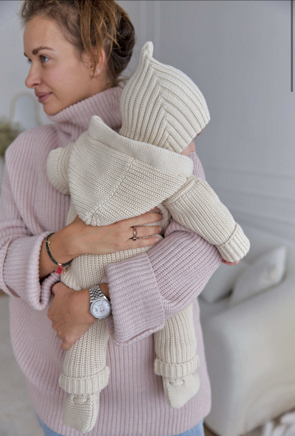 Комплект 3в1 с капюшоном из 100% органического хлопка Молочный 