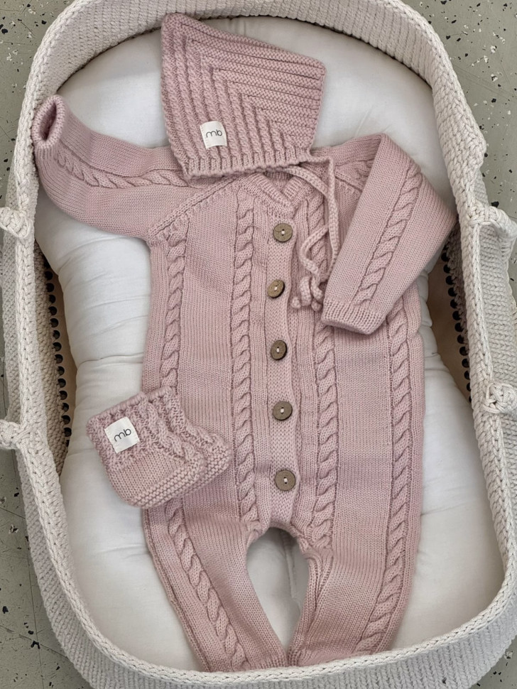 Комплект 3в1 коса (меринос) Пудровый 