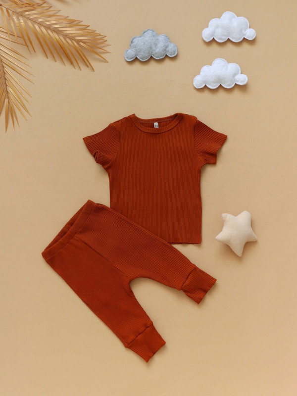 Комплект из 2-х предметов футболка и штанишки (лапша) Терракотовый 
