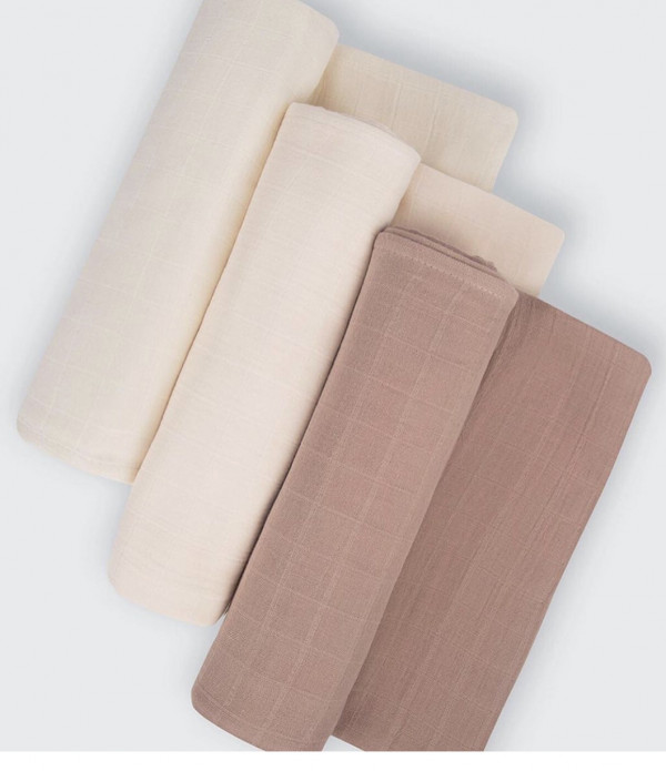 Комплект муслиновых пелёнок 80*80 см молоко/пудра/пыльная роза