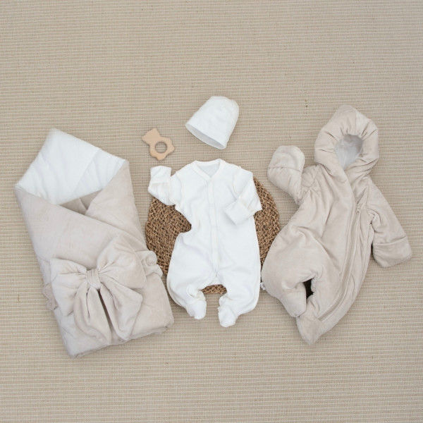 Комплект на выписку 5 предметов "Классика", демисезонный, бежевый