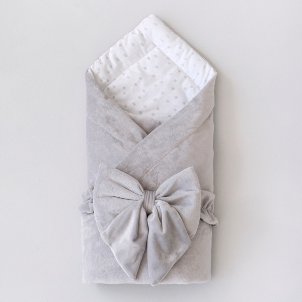 Одеяло на выписку 90х90 "Конфетти" с бантом на резинке,демисезон Серый