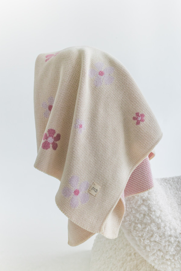 Плед цветы (хлопок) Молочный