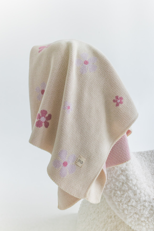 Плед цветы (хлопок) Молочный