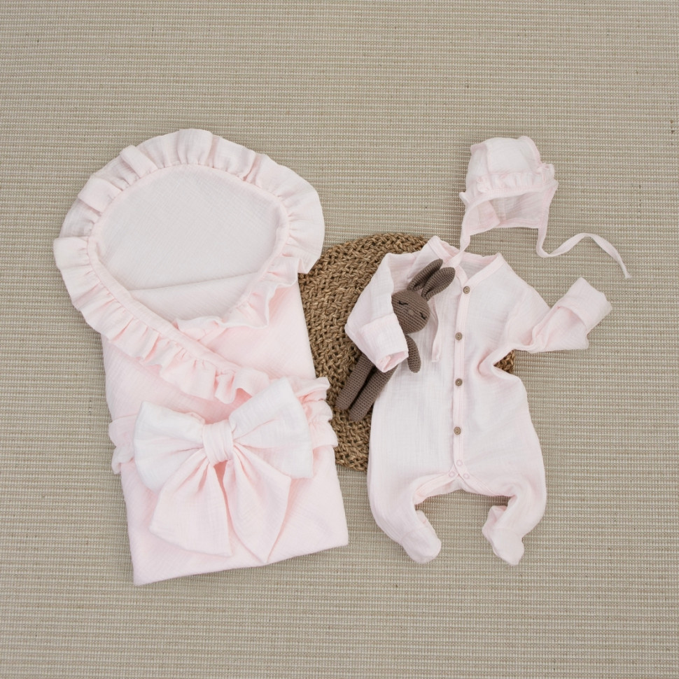 Комплект на выписку 4 предмета "Муслин Рюша.Плед", светло-розовый, лето