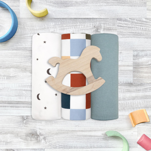 Сет из 3х пелёнок Mjölk Шахматы/Baby Blue/Ночное небо 120*85 см 