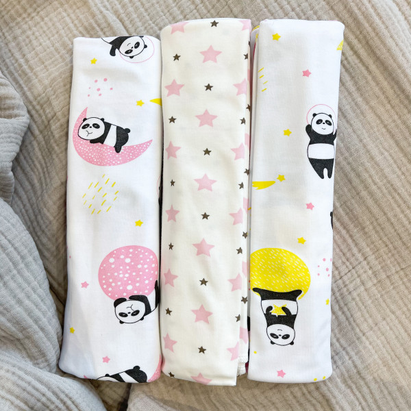 Пеленки интерлок 3шт 90*120 см панда/звёзды/панда Розовый