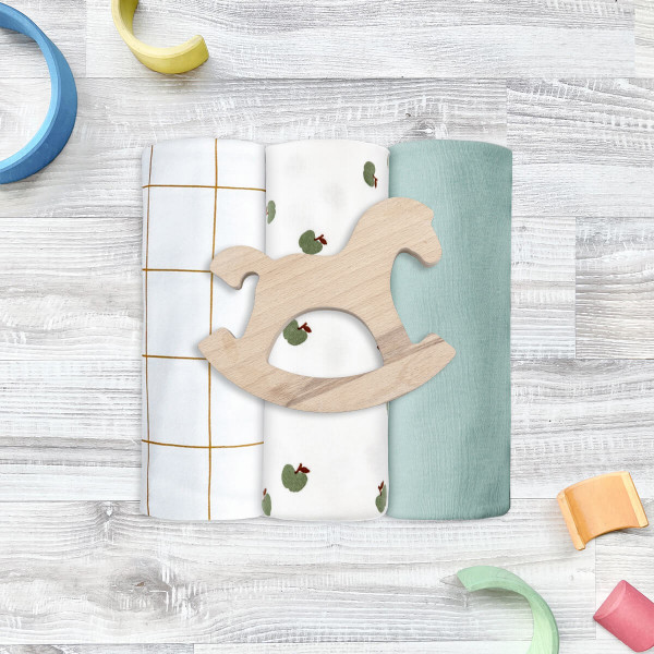 Сет из 3х пелёнок Mjölk Яблочки/Magic Mint/Клетка 120*85 см 