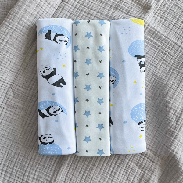 Пеленки интерлок 3шт 90*120 см панда/звёзды/панда Голубой