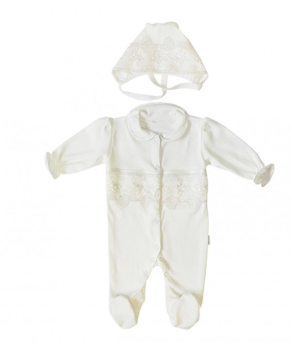 Комплект на выписку 2 предмета д/девочки (комбинезон, чепчик) Экрю