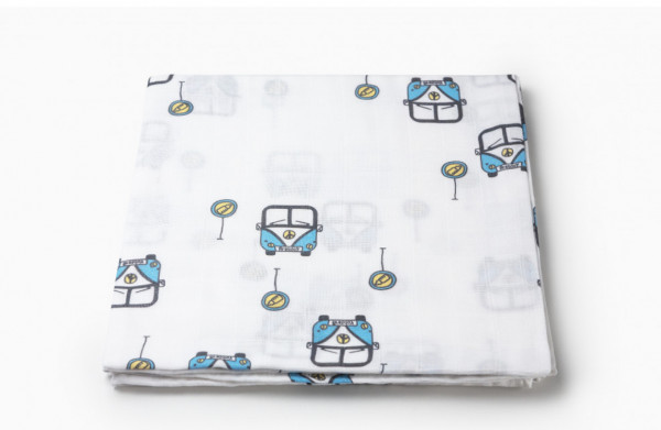 Муслиновая пеленка для новорожденных "Фургончики" 120x120