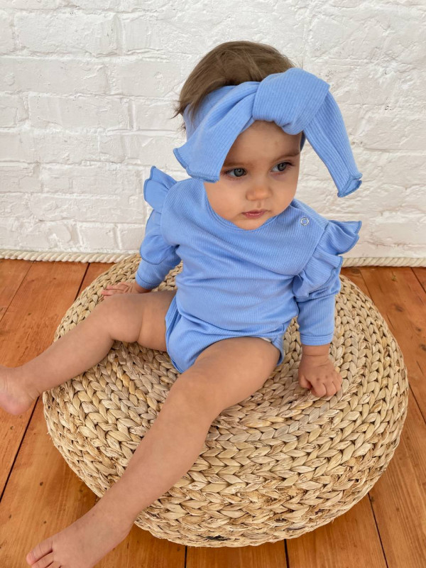 Боди с воланом и повязкой Небесно-голубой