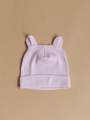 Шапочка с ушками для малыша (кашкорсе) Нежно-розовый 