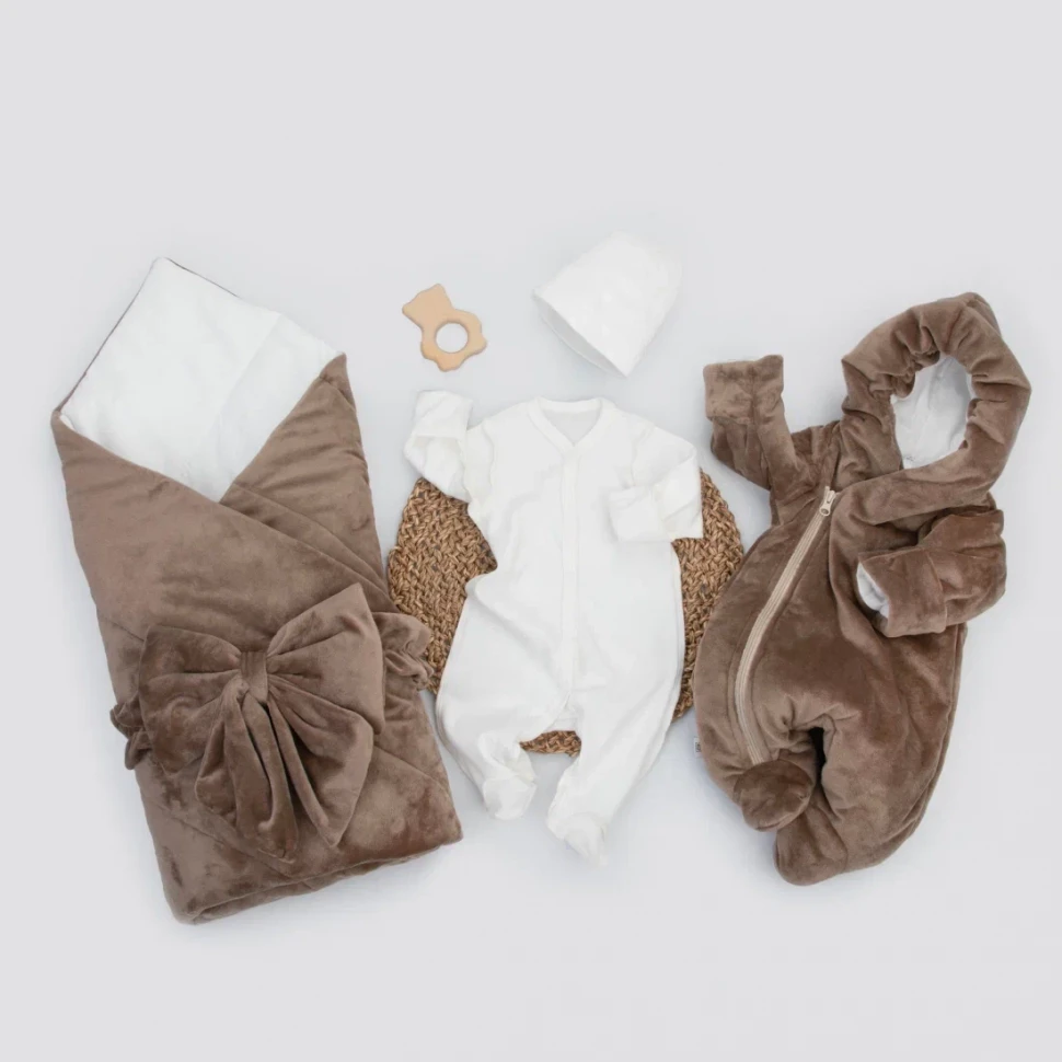 Комплект на выписку 5 предметов "Классика", демисезонный, шоколад