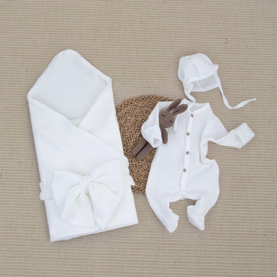 Комплект на выписку 4 предмета "Муслин.Плед", молоко, лето