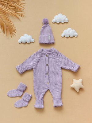 Комплект вязаный 3 предмета Сиреневый