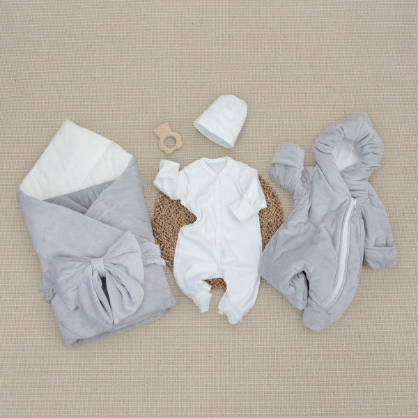 Комплект на выписку 5 предметов "Классика", демисезонный, серый