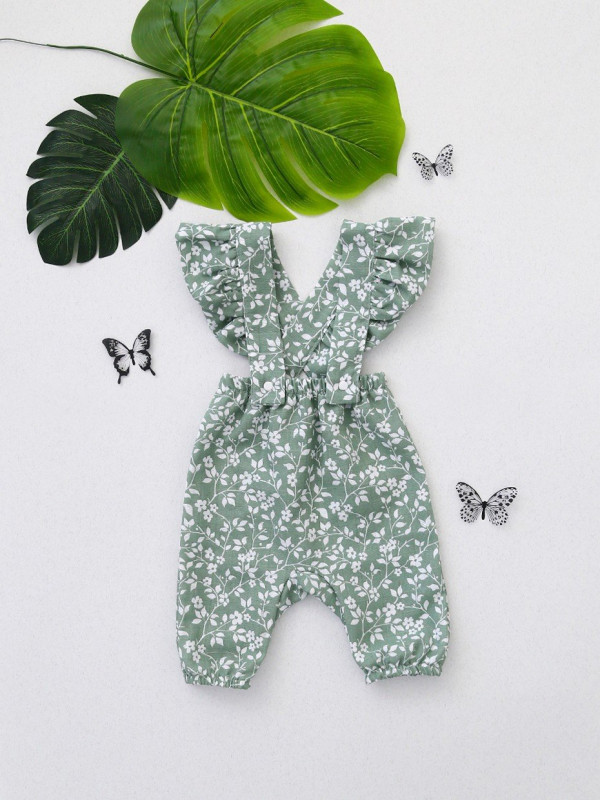 Муслиновый ромпер с крылышками Белом-зелёный 