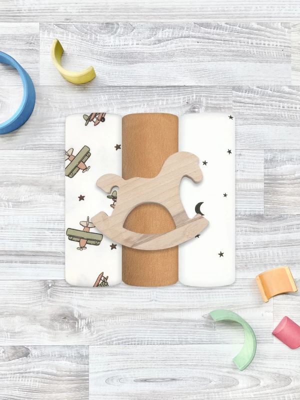 Сет из 3х пелёнок Mjölk Самолёты/Camel/Ночное небо 120*85 см