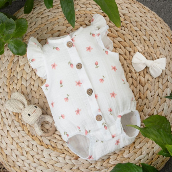 Боди с крылышками на пуговицах "Муслин", тюльпанчики