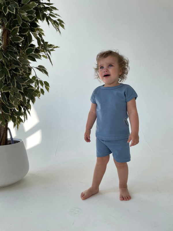 Комплект нательный 2пр (футболка+шорты) Серо-голубой 