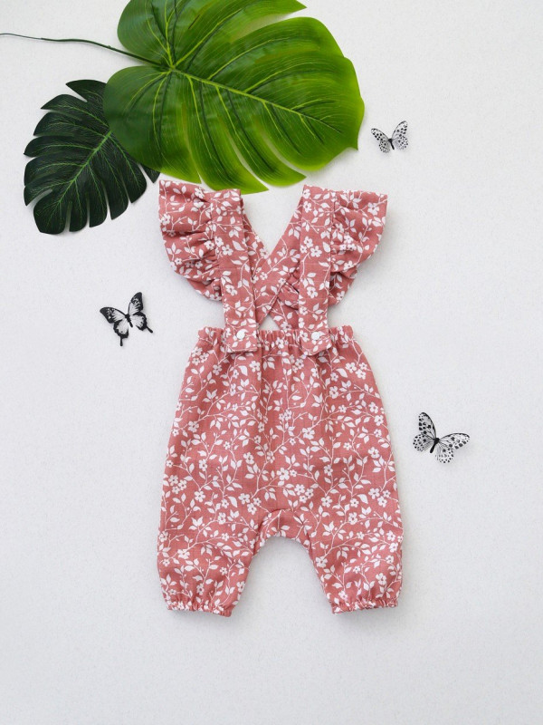 Муслиновый ромпер с крылышками Бело-Пудровый 