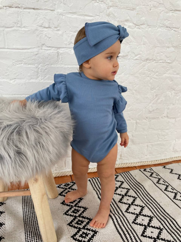  Боди с воланом и повязкой Серо-голубой