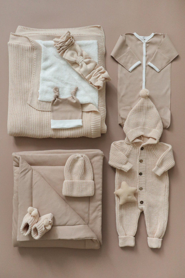 Комплект вязаный из 8-и предметов (Утепленный) Бежевый 