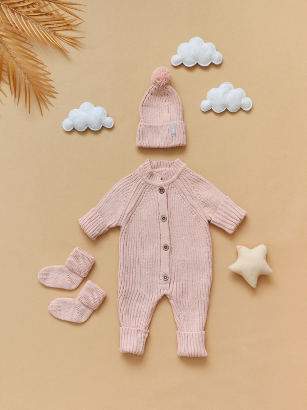 Комплект вязаный 3 предмета Пудровый 