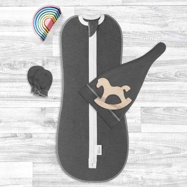 Комплект для новорожденного Mjölk Steel Grey Set {пеленальный кокон, шапочка, антицарапки}