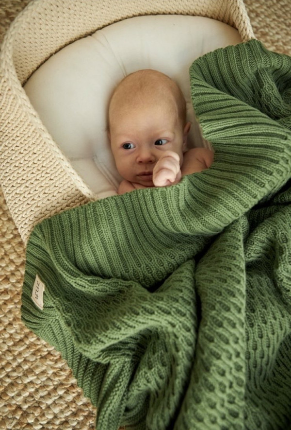 Плед мун из 100% органического хлопка 100х100 см Оливковый 