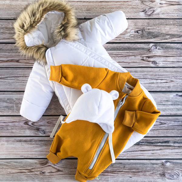 Конверт-комбинезон с ручками 0-6 мес  (овечья шерсть и мех отстегиваются) Белый 