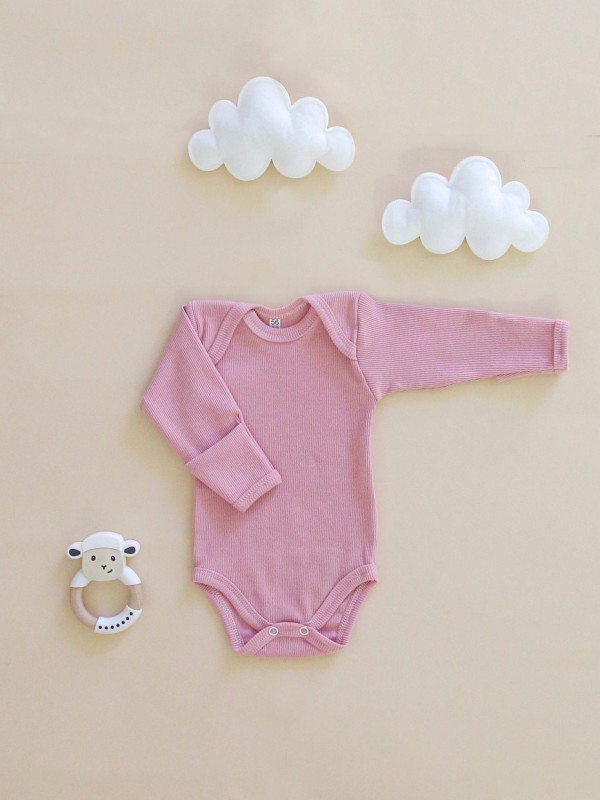 Боди с длинным рукавом (кашкорсе) Пудровый 