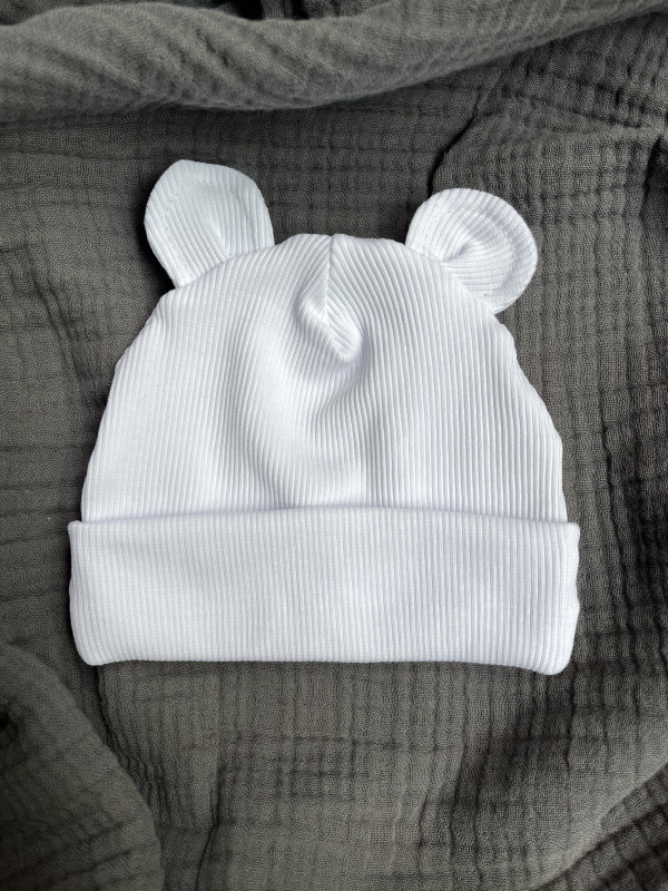 Шапочка с ушками для малыша (кашкорсе) Белый 