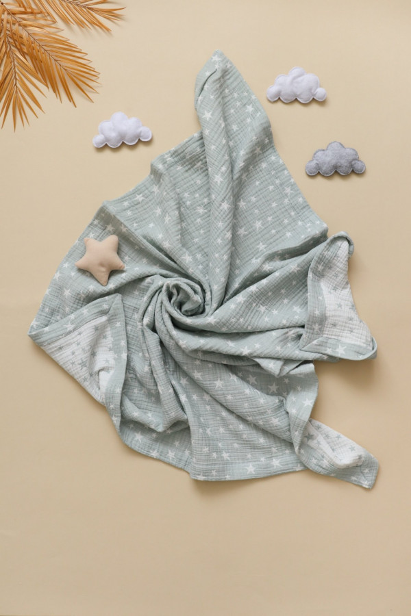 Муслиновый плед-одеяло "Звездопад" Светло-зеленый 