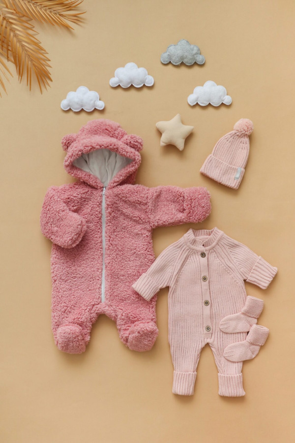 Комбинезон Мишка шерпа Пудровый