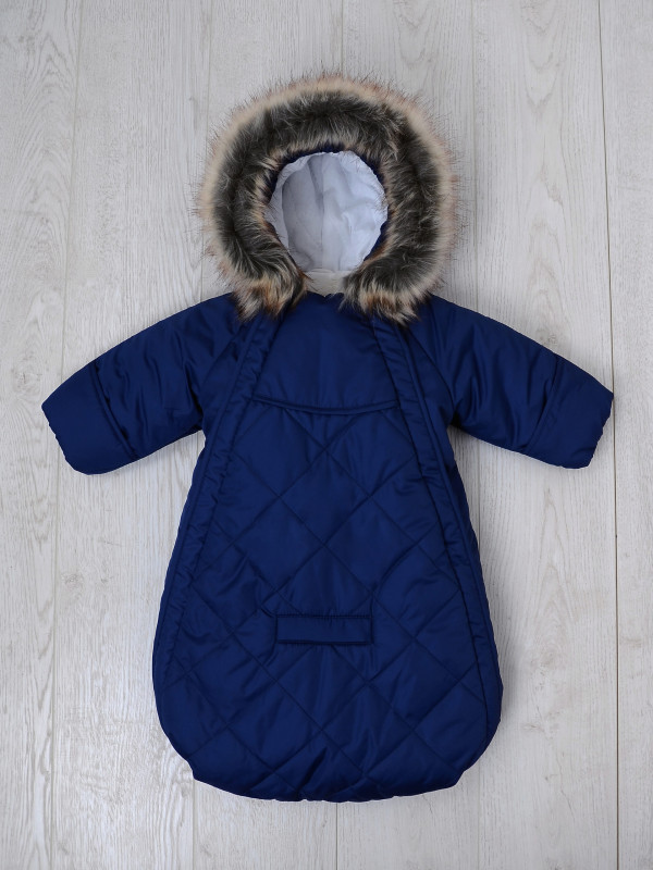 Конверт-комбинезон с ручками 0-6 мес (овечья шерсть и мех отстегиваются) Синий