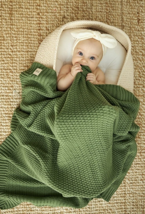 Плед райс из 100% органического хлопка 100х100 см Оливковый 