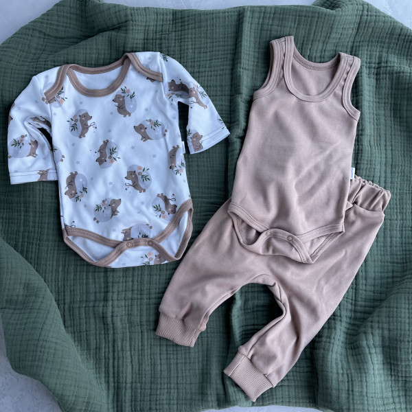 Комплект 3-и предмета (боди ,майка, штанишки) Ёжик