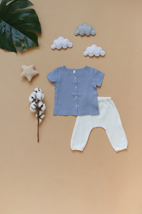 Рубашка и штанишки из муслина Синий лён 