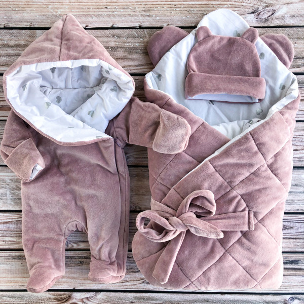 Комплект на выписку велюр зима  Пыльная Роза