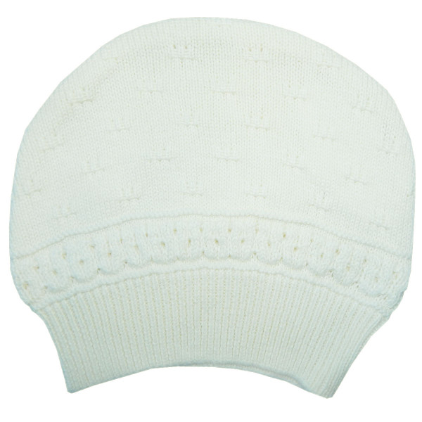 Шапочка вязаная «Испанка» Экрю 0-3 мес