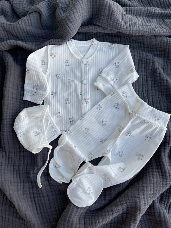 Комплект (чепчик, кофточка,ползунки) Мышка 