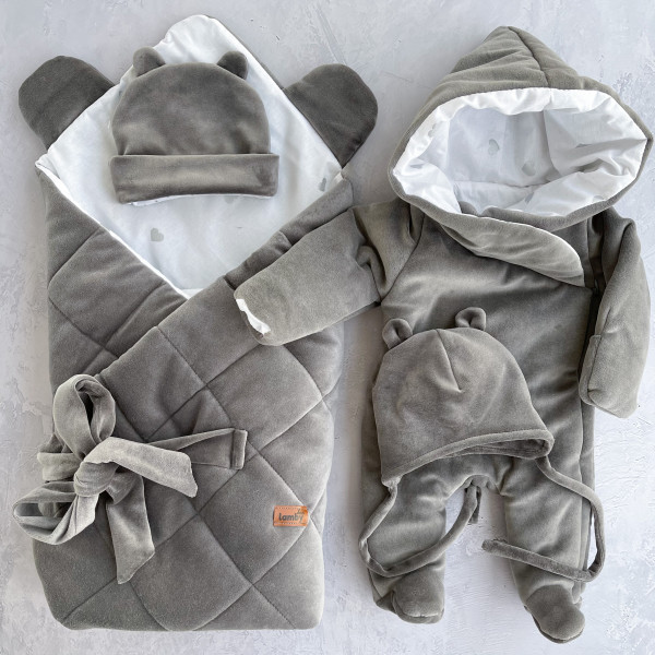 Комплект на выписку велюр Демисезон темно-серый 